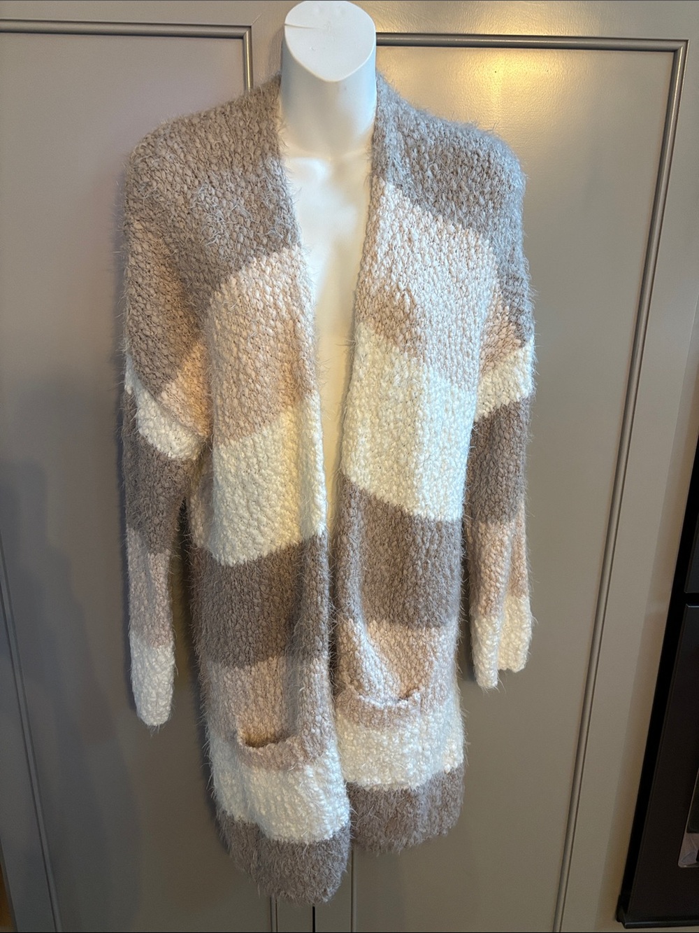 Venus Cozy neutral Fuzzy long cardigan sweater M
